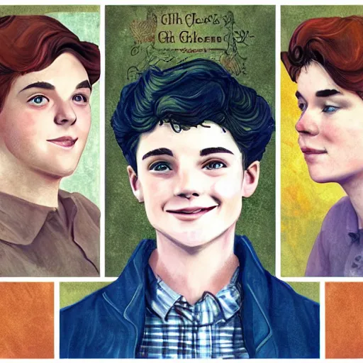 Image similar to Gilbert Blythe from anne with an e as college students, digital art