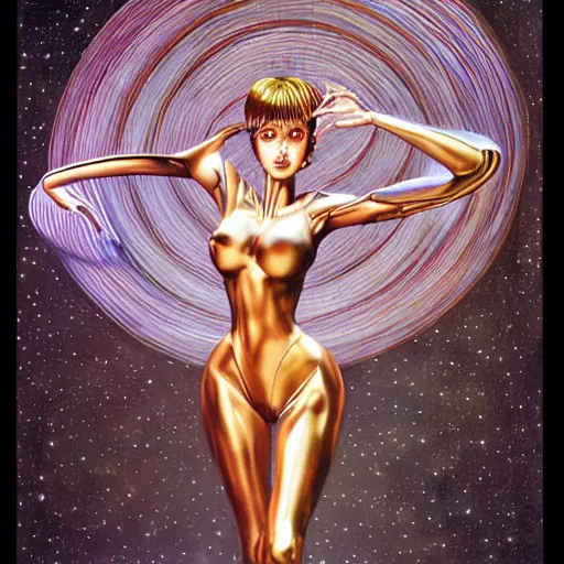 Prompt: a gynoid flameco dancer by hajime sorayama