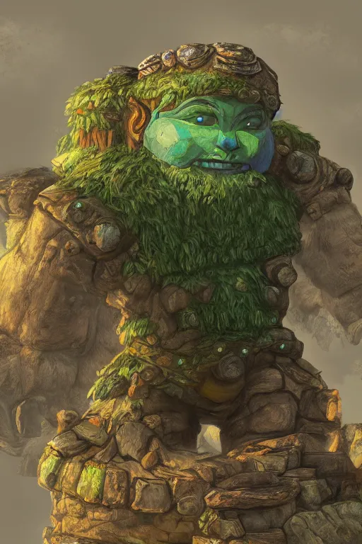 Image similar to zelda fantasy art giant golem troll wood rock greeble gemstone, global illumination ray tracing hdr fanart arstation by sung choi and eric pfeiffer and gabriel garza and casper konefal