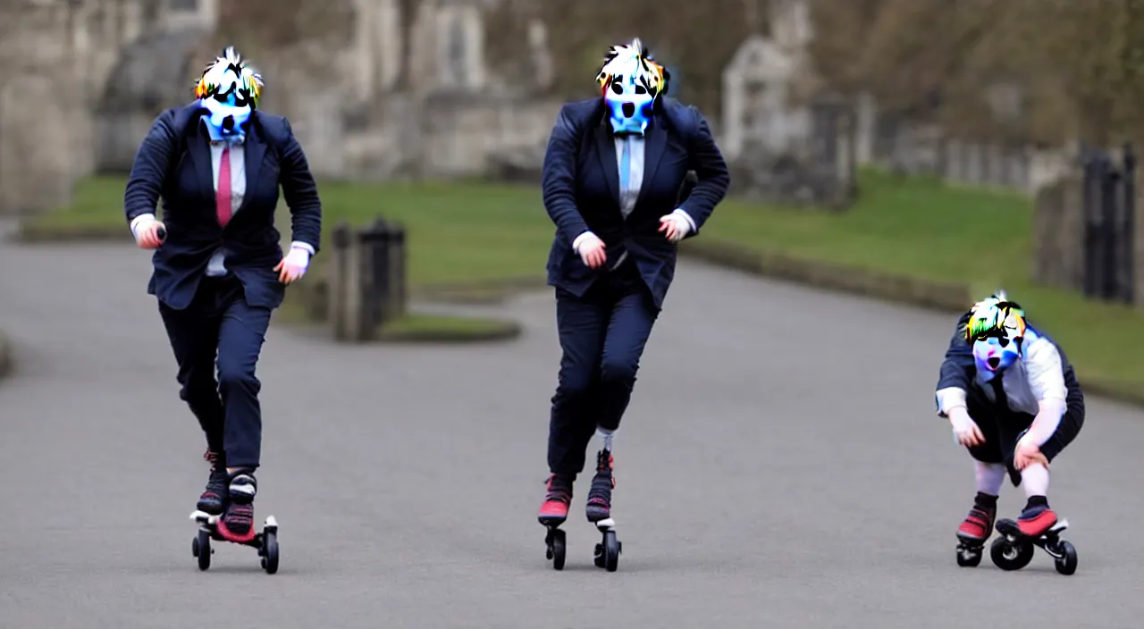 Prompt: Boris Johnson on rollerblades