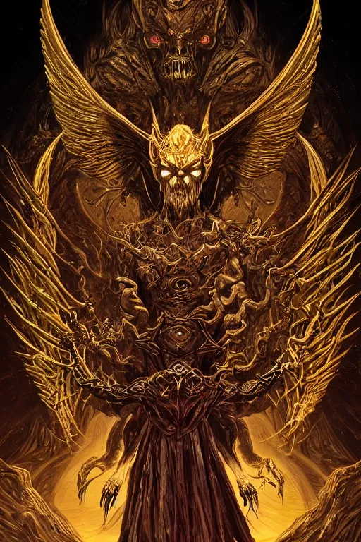 Prompt: portrait of majestic Lucifer Morningstar, in style of Doom, in style of Midjourney, insanely detailed and intricate, golden ratio, elegant, ornate, horror, elite beautiful fallen angel, ominous, haunting, matte painting, cinematic, cgsociety, James jean, Noah Bradley, Darius Zawadzki, vivid and vibrant