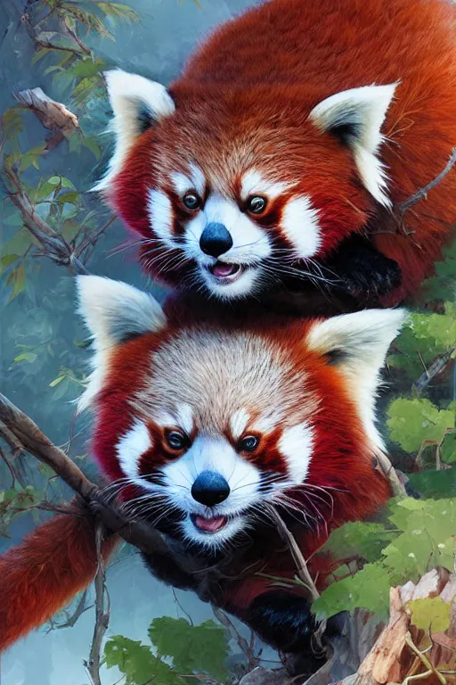 Prompt: portrait of the red panda bestower of the chaparral by artgerm and Craig Mullins, James Jean, Andrey Ryabovichev, Mark Simonetti and Peter Morbacher 16k