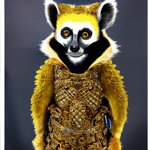 Image similar to rich lemur wearing gold armor