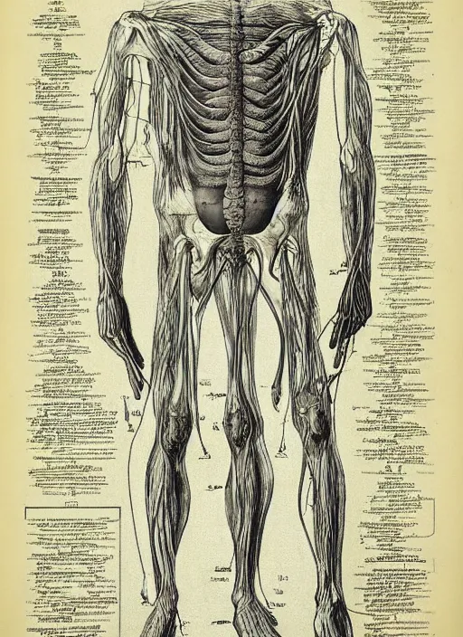 Prompt: “ a print of a medical textbook diagram of a mutated humanoid by max klinger, extremely detailed ”