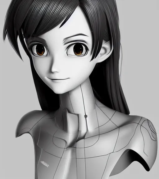 Prompt: manga Pixar anime cyborg girl smiling bust portrait detailed rendering realistic 3d hd key visual official media with frank Miller Alex Ross giger style trending pixiv