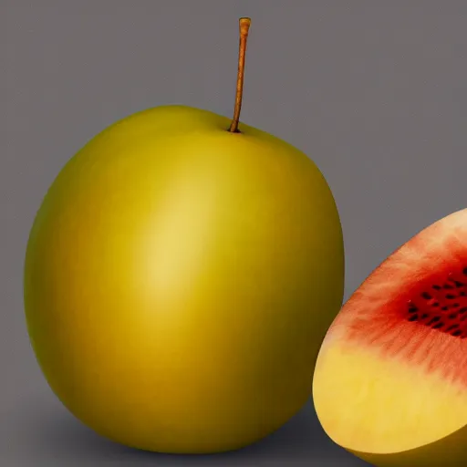 Image similar to centered hyper-realistic single piece of fruit, gray background