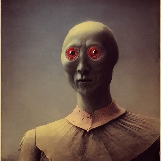 Image similar to style by millais, ( ( ( ( ( ( ( ( by beksinski ) ) ) ) ) ) ) ), portrait painting of mechanical victorian yokai, 8 k, highly detailed, octane render, by millais,