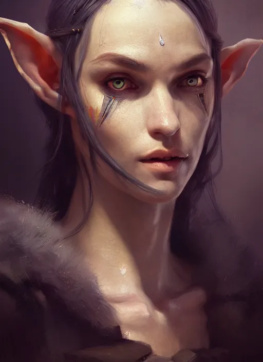 Prompt: portrait of an elf thief, detailed realism face in painting, detailed beautiful portrait, oil painting masterpiece, fantasy artwork, 8 k resolution, smooth, sharp focus, trending on artstation, by rembrandt, by greg rutkowski