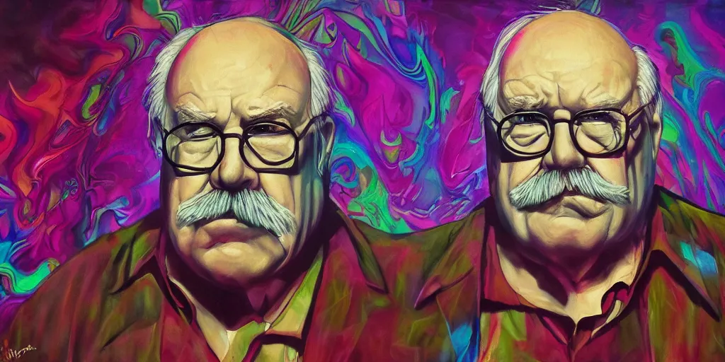 Image similar to wilford brimley diabeetus psychedelic ethereal high fidelity painting high resolution trending on artstation