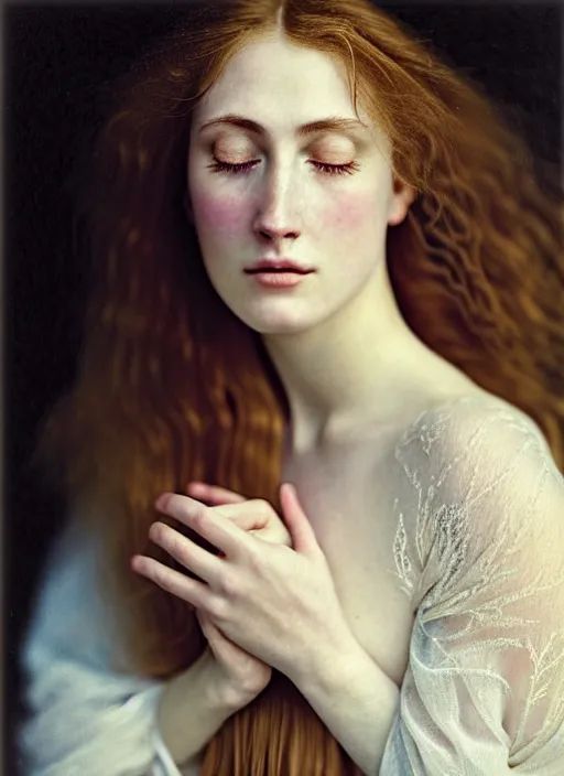 Image similar to Kodak Portra 400, 8K, soft light, volumetric lighting, highly detailed, britt marling style 3/4, extreme Close-up portrait photography of a beautiful woman how pre-Raphaelites a woman with her eyes closed is surrounded by water, an album cover by Frieke Janssens, a beautiful lace dress and hair are intricate with highly detailed realistic beautiful flowers , Realistic, Refined, Highly Detailed, natural outdoor soft pastel lighting colors scheme, outdoor fine art photography, Hyper realistic, photo realistic