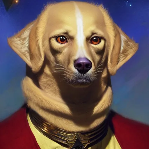 Image similar to a portrait of a bird dogman canine star trek doctor. highly detailed painting by gaston bussiere, craig mullins, j. c. leyendecker, furry