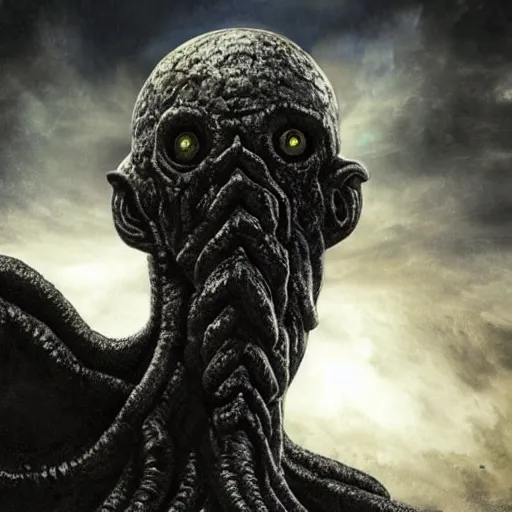 Image similar to the large enormous giant head of a monster appearing from a portal in the sky. lovecraft. lovecraftian. eldritch monster. detailed. uhd. photo realistic. realistic. detailed.