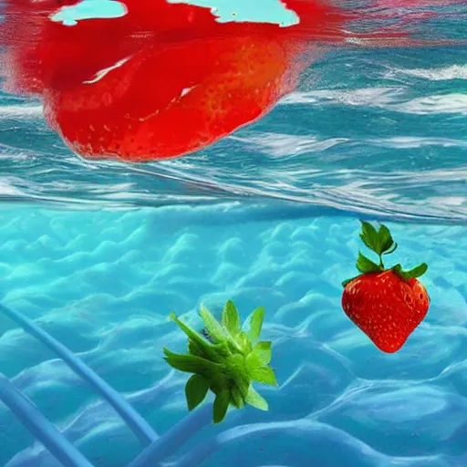 Image similar to strawberry submarine, making loopings under the ocean