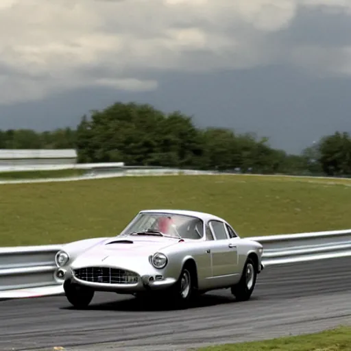 Prompt: a 1 9 6 2 ferrari 2 5 0 gt berlinetta lusso driving on a racetrack