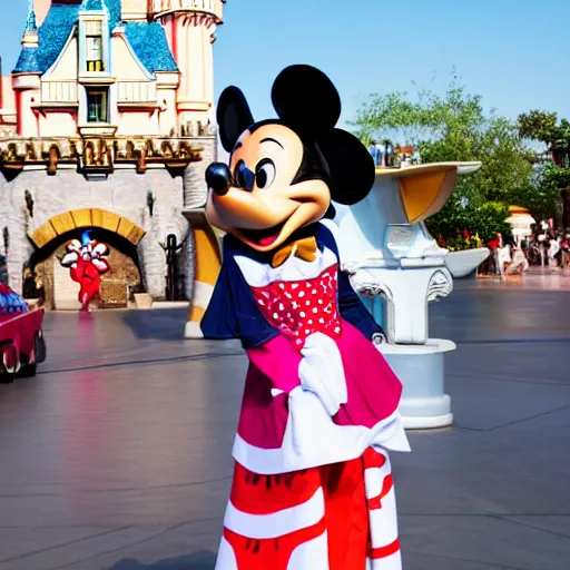 Image similar to high quality photo of a disneyland costumed character being rude to park guests, high definition
