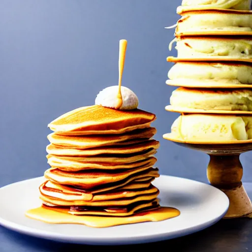 Image similar to tower of pancakes with ice-cream, Michelin star, award winning