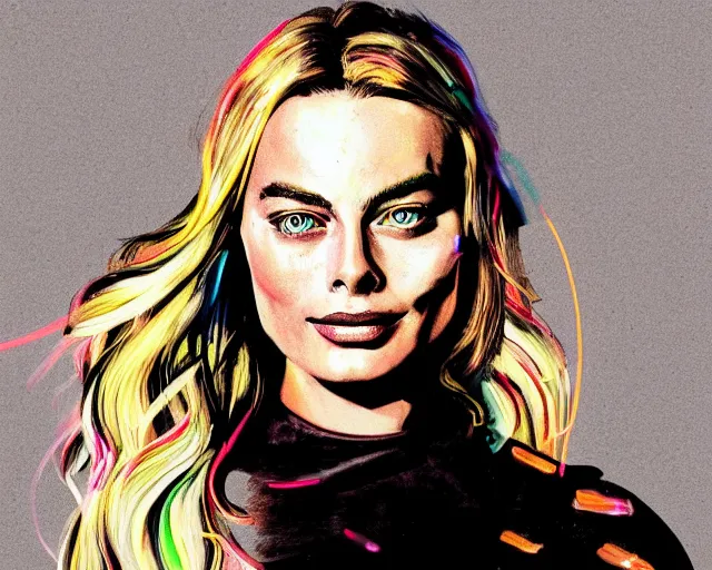 Image similar to neon art of margot robbie, hyper detailed, award winning