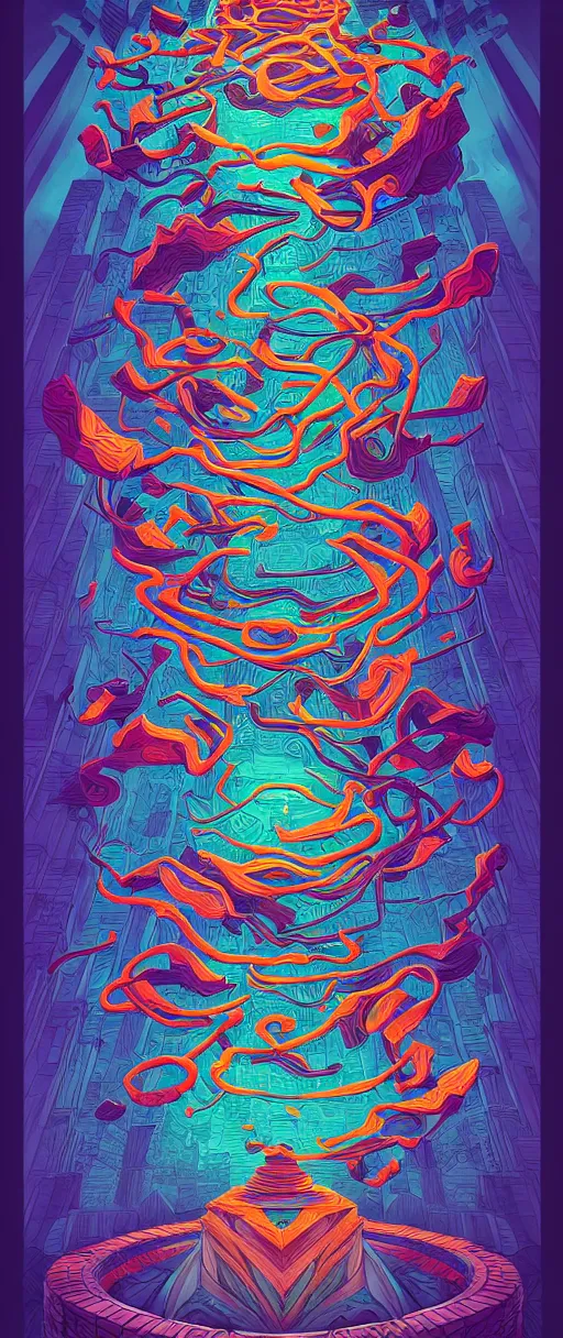 Prompt: arcane twisted turn of fate abstraction, centered award winning ink pen illustration, isometric abstract illustration by dan mumford, edited by craola, technical drawing by beeple and tooth wu, tiny details by artgerm and watercolor girl, symmetrically isometrically centered