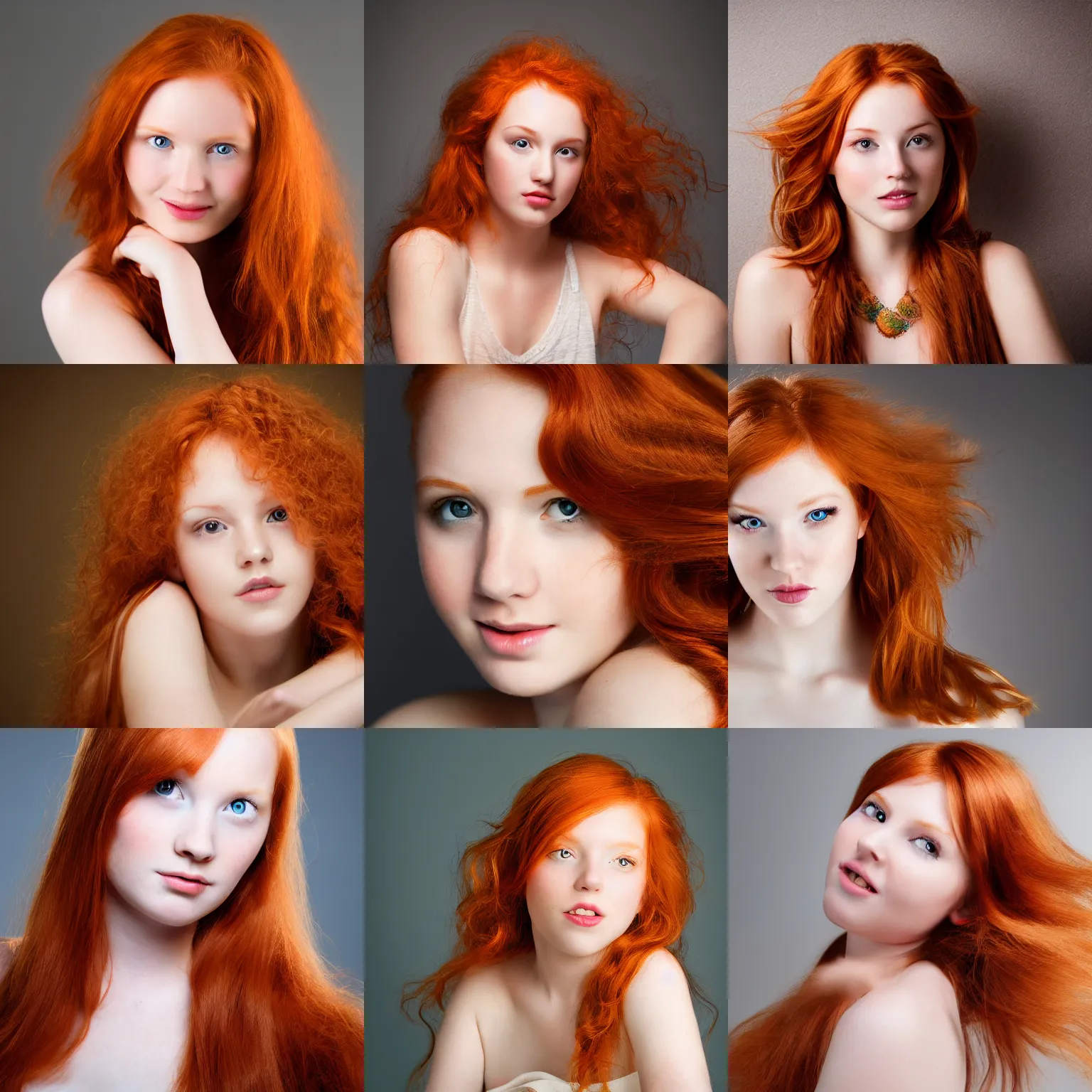 Prompt: a gorgeous ginger girl, studio photo, high resolution, soft lighting