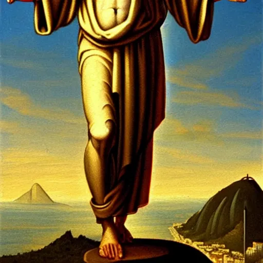 Image similar to a painting of a humanized version of christ the redeemer in rio de janeiro, renaissance style