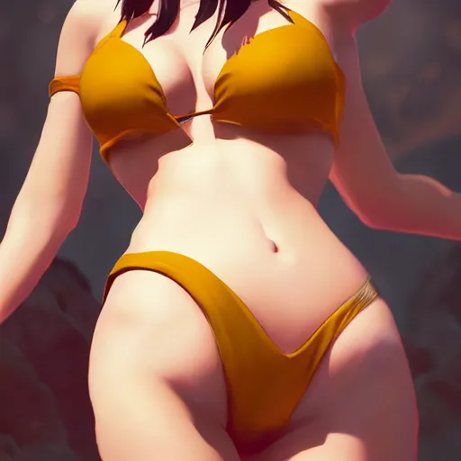 Image similar to kodak portra. by wlop, ilya kuvshinov, krenz cushart, greg rutkowski, trending on pixiv. zbrush sculpt, octane, maya, houdini, vfx. cute amazon woman wearing bikini armor. digital painting. cinematic dramatic atmosphere, sharp focus, volumetric lighting.