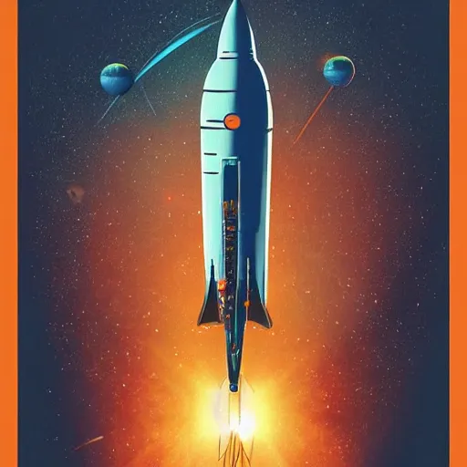 Image similar to blue v2 rocket in space, orange fruit as a planet, intricate sci-fi poster by Denis Villeneuve