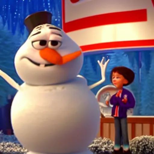 Image similar to donald trump as olaf the snowman. pixar animation. detaild.