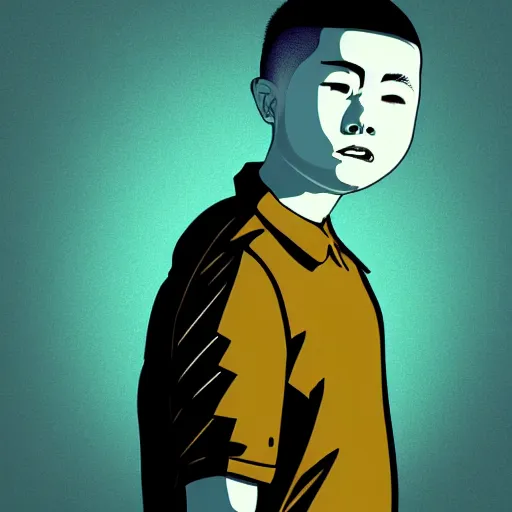 Image similar to dramatic portrait of chinese boy buzz cut, vector art