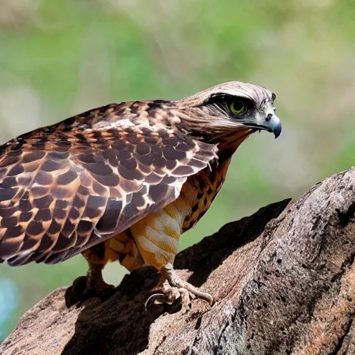 Prompt: hawk morphed with a rattlesnake, very detailed and intricate, snake and bird proportions, realistic, picture taken in zoo