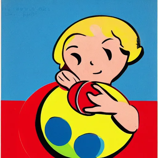 Image similar to a child playing with a ball, advertising illustrations from the 4 0's and 5 0's,