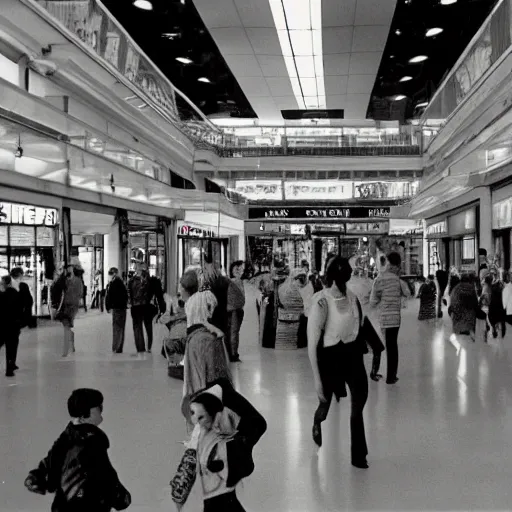 Image similar to A photograph of people in a mall, circa 1993