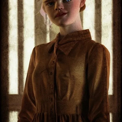 Image similar to portrait of Elle Fanning by Adam Adamowicz in the style of Fallout 3, Kodak Kodachrome film