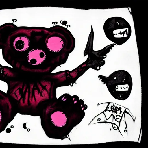 Image similar to dark art grunge cartoon drawing of a teddy bear with bloody eyes by - invader zim, loony toons style, horror theme, detailed, elegant, intricate