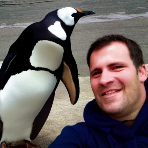 Image similar to selfie of me and my penguin best friend