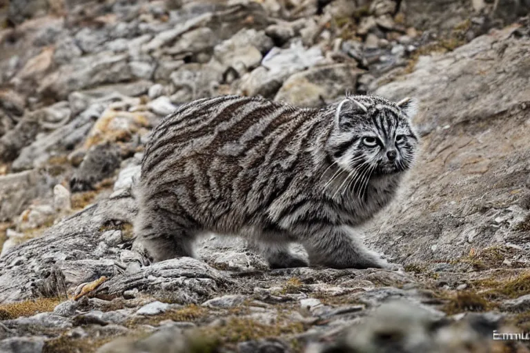 Image similar to wildlife photography of a Pallas cat riding a scooter, by Emmanuel Lubezki