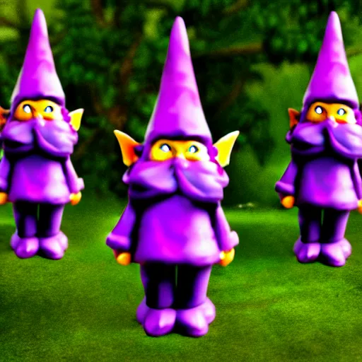 Image similar to purple gnome controlling spirits to fight off tree people in a winery. fantasy