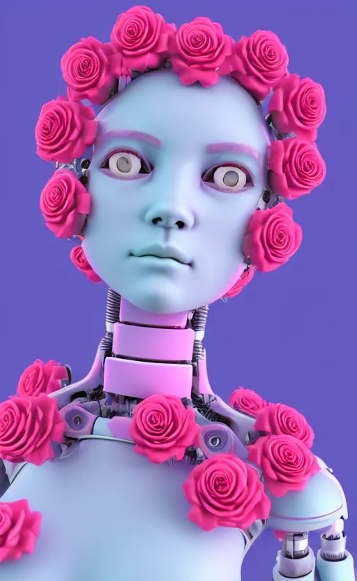 Image similar to detailed vaporwave pastel female robot made out of roses, 3d, digital art, 4k