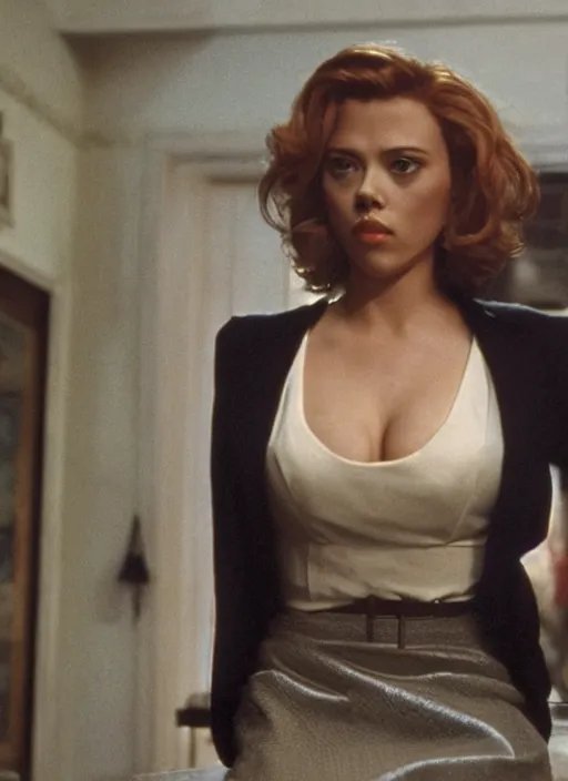 Image similar to movie still of scarlett johannson with a very big bust in goodfellas, directed by martin scorsese