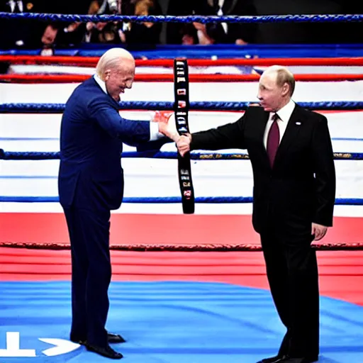 Prompt: biden and putin boxing against each other