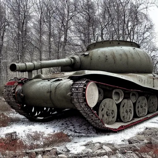 Prompt: abandoned soviet ultra heavy tank