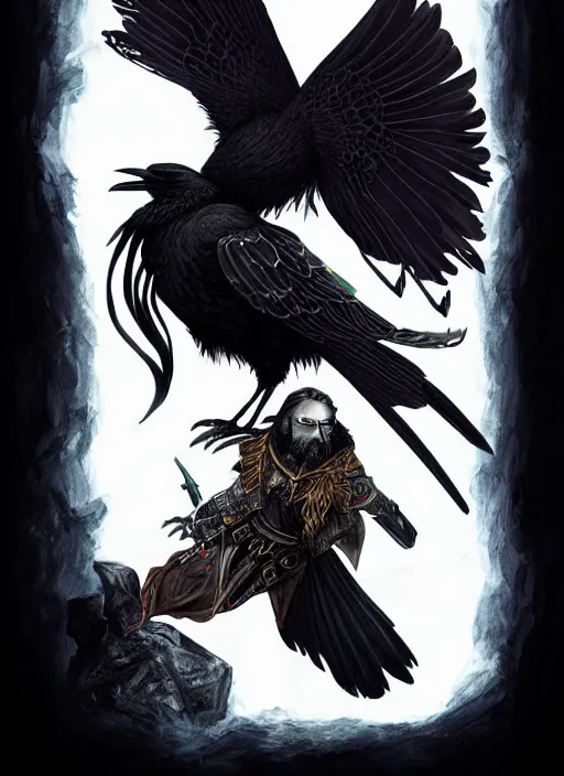 Image similar to raven warlock, wind magic, exquisite details, black beard, white background, by studio muti