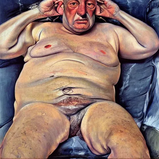 Image similar to painting by lucien freud