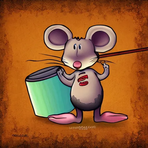 Image similar to cartoon mouse with drum, forrest background, digital art, close up