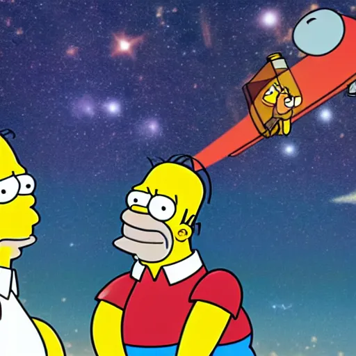 Image similar to Homer Simpson meeting Peter Griffin in space