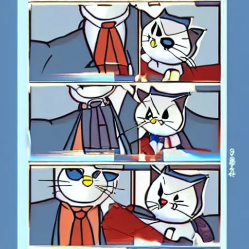 Image similar to a cat wearing a suit, doraemon style