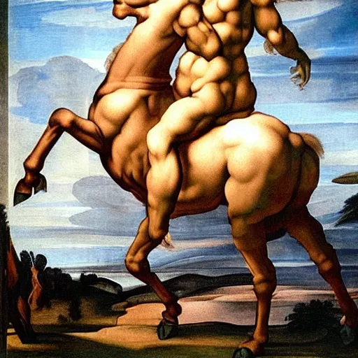 Prompt: a beautiful young centaur, painted by michelangelo