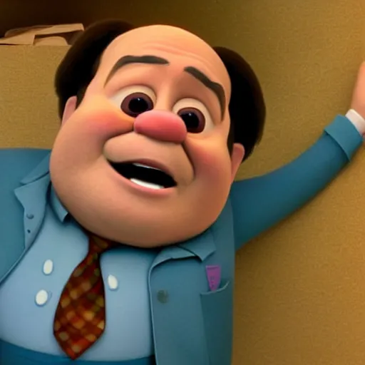 Image similar to a screenshot of Danny Devito as a 3D render animated Disney pixar animation character in Up (2009)