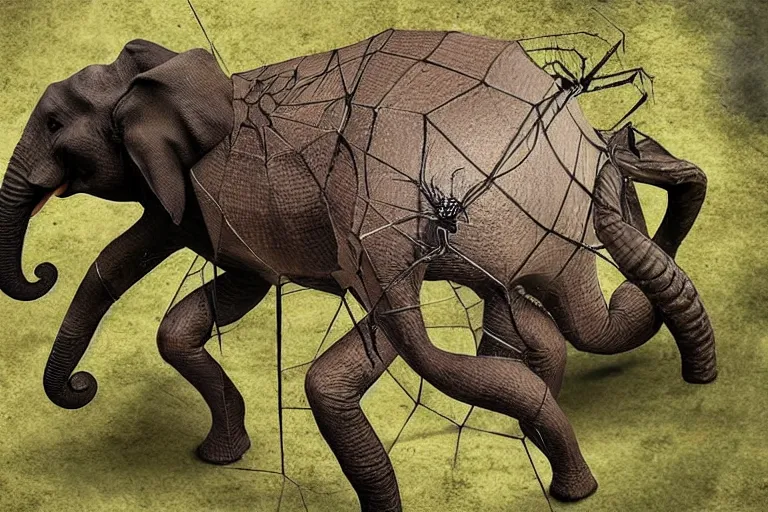 Prompt: a creature that is a spider-elephant hybrid