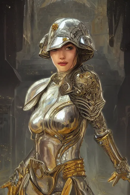 Image similar to portrait knights of Zodiac girl, metallic Silver and ice color reflected armor, in ruined Agora of Athens, ssci-fi, fantasy, intricate, very very beautiful, elegant, golden light, highly detailed, digital painting, artstation, concept art, smooth, sharp focus, illustration, art by WLOP and tian zi and alphonse mucha