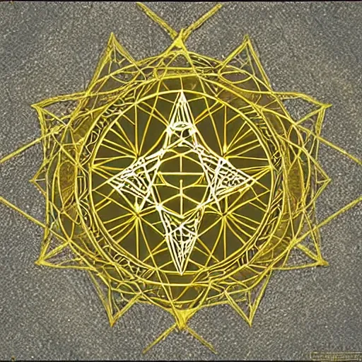 Prompt: merkabah symbol, gold outline, rays, shine, luminescent, translucent, sacred geometry - n 5